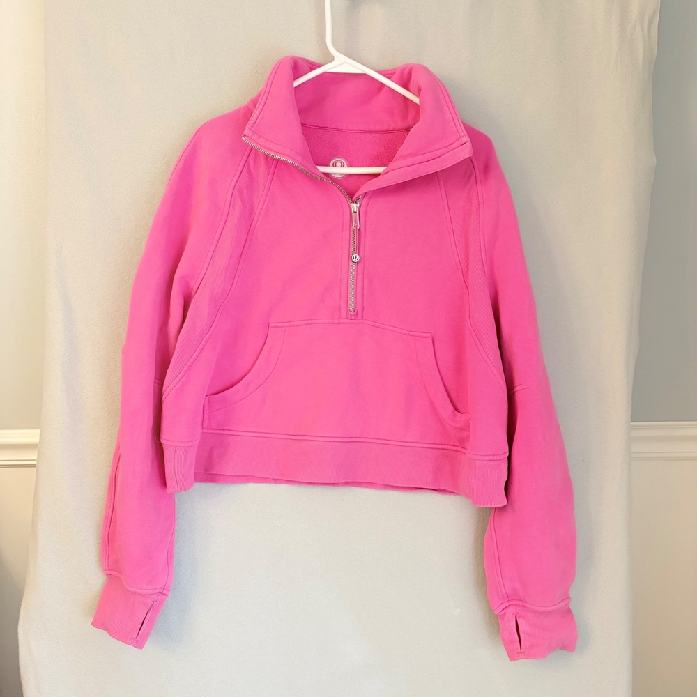 Lululemon Scuba Oversized Half 1/2 Zip Hoodie Pink Cropped Sweatshirt Thumbholes